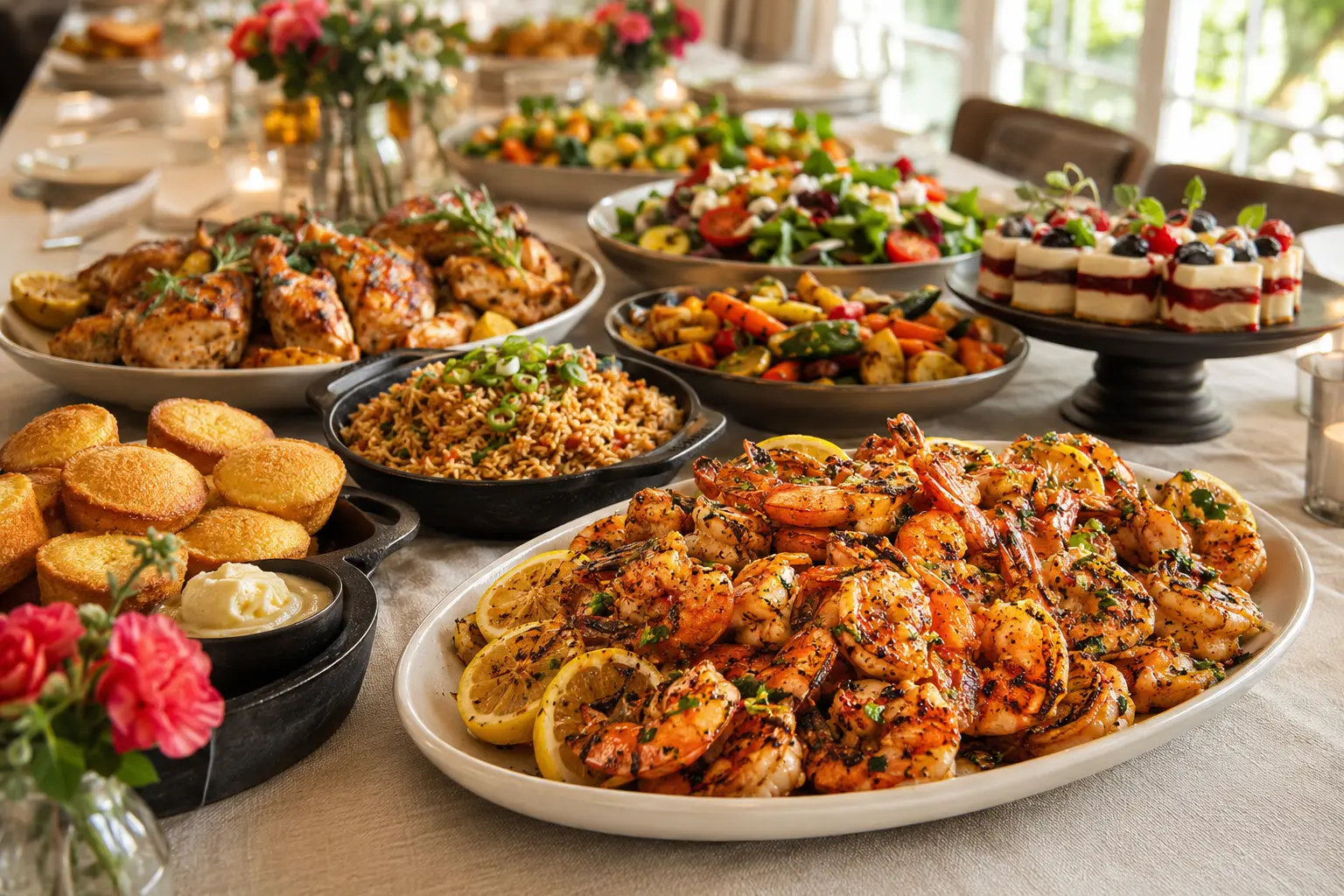 A colorful Southern and Cajun Wildflour food spread